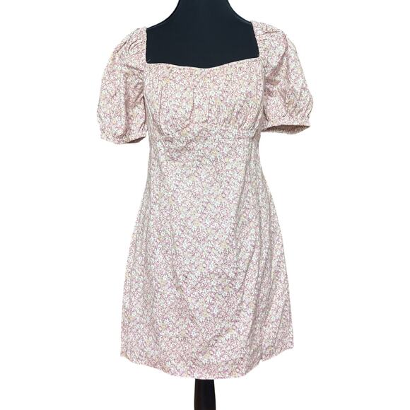 ASTR The Label Wendy floral puff sleeve smocked back mini dress SIZE L - Picture 1 of 9